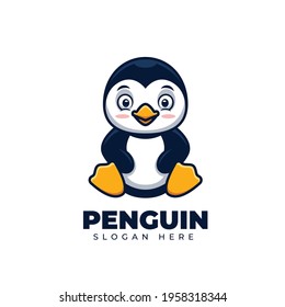 Cute Penguin Cartoon Logo Creative Kawaii Design