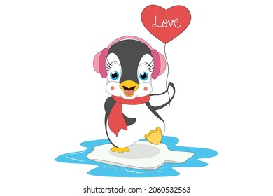 cute penguin cartoon with love