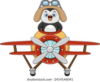 Cute penguin cartoon operating a plane