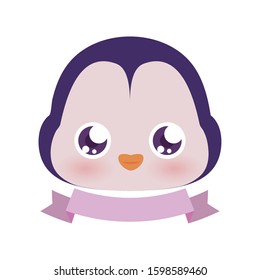 Cute penguin cartoon with ribbon design, Animal zoo life nature character childhood and adorable theme Vector illustration