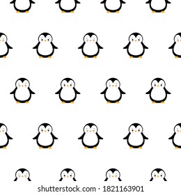 Cute Penguin Cartoon Seamless Pattern Background, Christmas Vector illustration