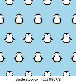 Dibujo pingüino corto patrón sin foco sobre fondo azul, ilustración de vectores navideños