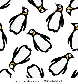 Caricatura en pingüino sin fisuras en el fondo del patrón