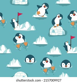 Cute Penguin cartoon  seamless pattern background