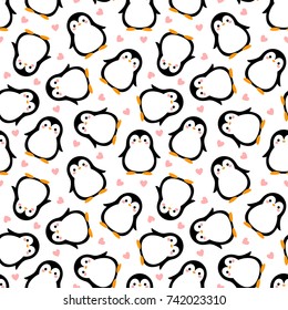 Cute Penguin Cartoon Seamless Pattern Background, Christmas Vector illustration