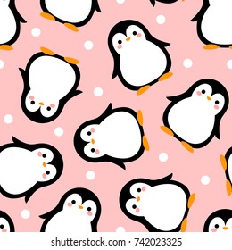 Cute Penguin Cartoon Seamless Pattern Background, Christmas Vector illustration