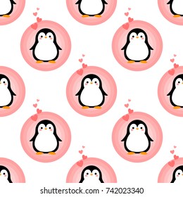 Cute Penguin Cartoon Seamless Pattern Background, Christmas Vector illustration