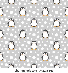 Cute Penguin Cartoon Seamless Pattern Background, Christmas Vector illustration