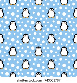 Cute Penguin Cartoon Seamless Pattern Background, Christmas Vector illustration
