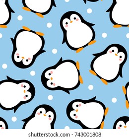 Cute Penguin Cartoon Seamless Pattern Background, Christmas Vector illustration