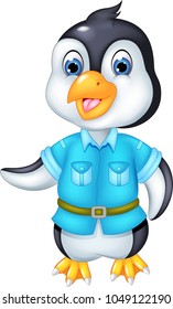 cute penguin cartoon standing with smile and waving