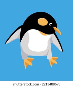 Cute penguin in cartoon style. Character for postcards, books for children. Vector illustration, icon on isolated background.