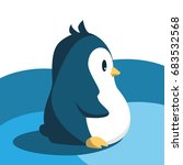 Cute penguin in cartoon style isolated on white and blue background. Funny pinguin image. Vector illustration.