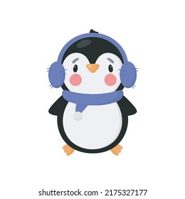 Cute Penguin. Cartoon style. Vector illustration. For card, posters, banners, books, printing on the pack, printing on clothes, fabric, wallpaper, textile or dishes.