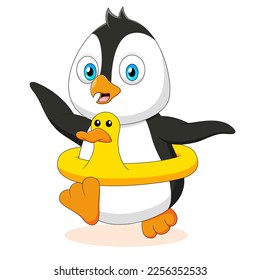 Cute penguin cartoon in summer