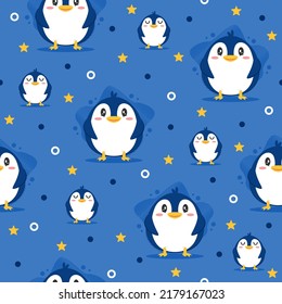 Cute penguin cartoon trendy pattern background concepts.