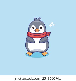 Cute Penguin Cartoon Vector Illustration. Animal Nature Icon Concept Isolated Premium Vector.