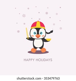 Cute Penguin Cartoon, Vector Illustration