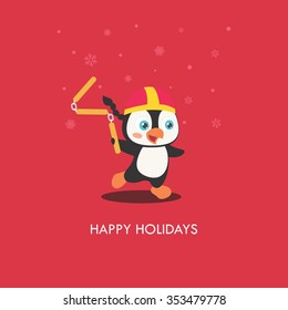 Cute Penguin Cartoon, Vector Illustration