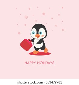 Cute Penguin Cartoon, Vector Illustration