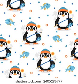 Cute Penguin Cartoon Vector Pattern Designs.