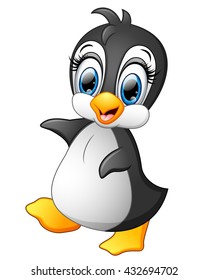 Cute penguin cartoon waving