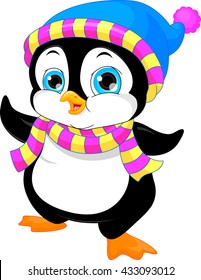 cute penguin cartoon waving
