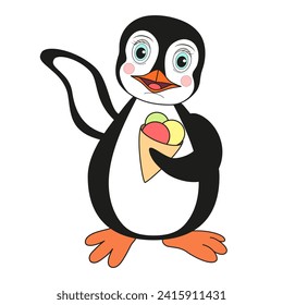 Cute penguin cartoon waving. Vector illustration.