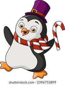 Cute penguin cartoon wearing hat and scarf