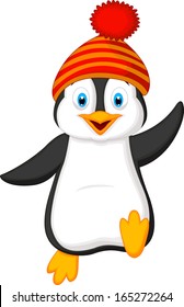 Cute penguin cartoon wearing red hat