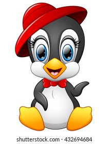 Cute penguin cartoon wearing red hat