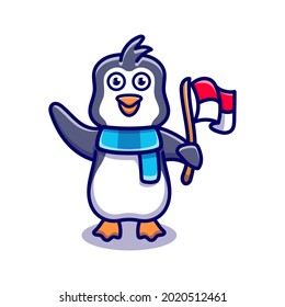 cute penguin celebration indonesia independence day