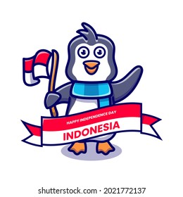 cute penguin celebration indonesia independence day