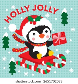 Cute Penguin Character For Christmas Card or Bag design