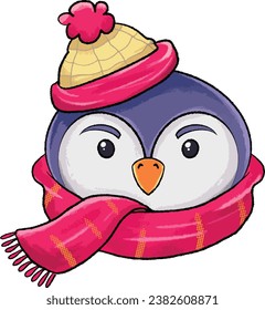 cute penguin character christmas cartoon illustration.Cute cartoon Christmas Penguins on a white background