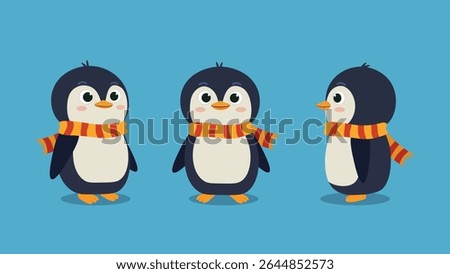 Cute Penguin Character Design with 3 Poses – Cartoon Vector for Animation
