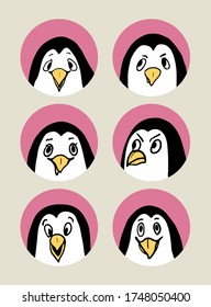 Cute penguin character - emotions set. Vector cartoon animal illustration for avatar or userpic.