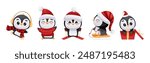 Cute Penguin Character Engaged in Different Activity Vector Set