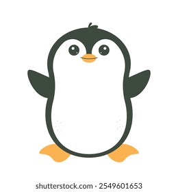 Cute penguin character. Funny animal for postcards, magazines, banners. Vector flat childrens illustration isolated on white background
