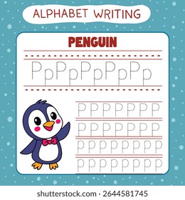 Cute Penguin Character Guides Tracing Letters P