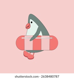 Cute penguin character illustrations in minimalist style enjoying summer vacation.