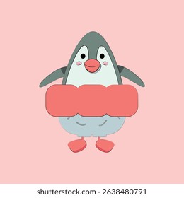 Cute penguin character illustrations in minimalist style enjoying summer vacation.