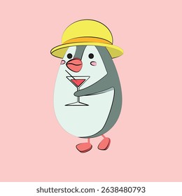 Cute penguin character illustrations in minimalist style enjoying summer vacation.