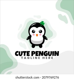 cute penguin character logo design