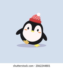 cute penguin character walking happily