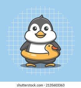 Cute penguin character wearing a duck float vector illustration