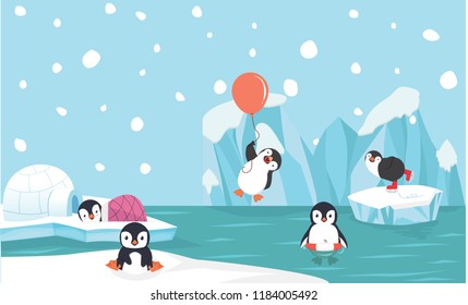 Farbige Pinguin-Zeichen auf nordpolnischem Hintergrund