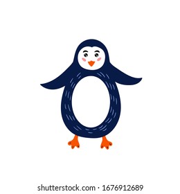 Cute penguin. The cheerful penguin smiles and flaps its wings. Children's character animal. Vector editable illustration