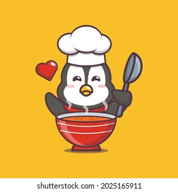 cute penguin chef. cute vector design character. Vector isolated flat illustration for poster, brochure, web, mascot, sticker, logo and icon.