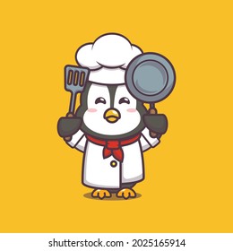 cute penguin chef. cute vector design character. Vector isolated flat illustration for poster, brochure, web, mascot, sticker, logo and icon.